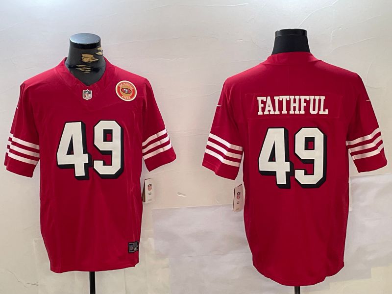 Men San Francisco 49ers #49 Faithful Red Three generations 2024 Nike Vapor Limited NFL Jersey style 4->san francisco 49ers->NFL Jersey